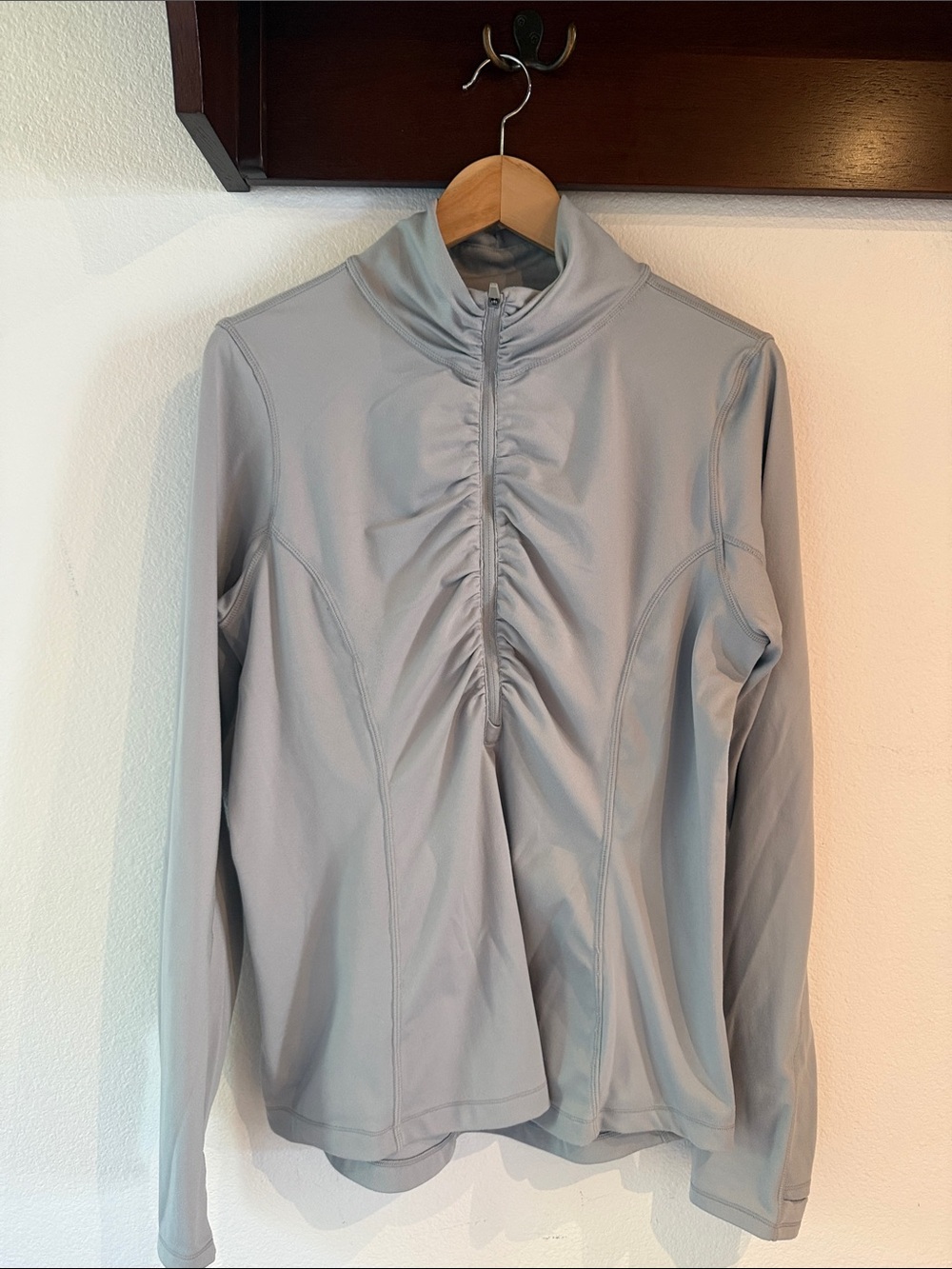 90 Degree By Reflex Light Gray Utility Pullover 1/2 Zip with Front Shirring